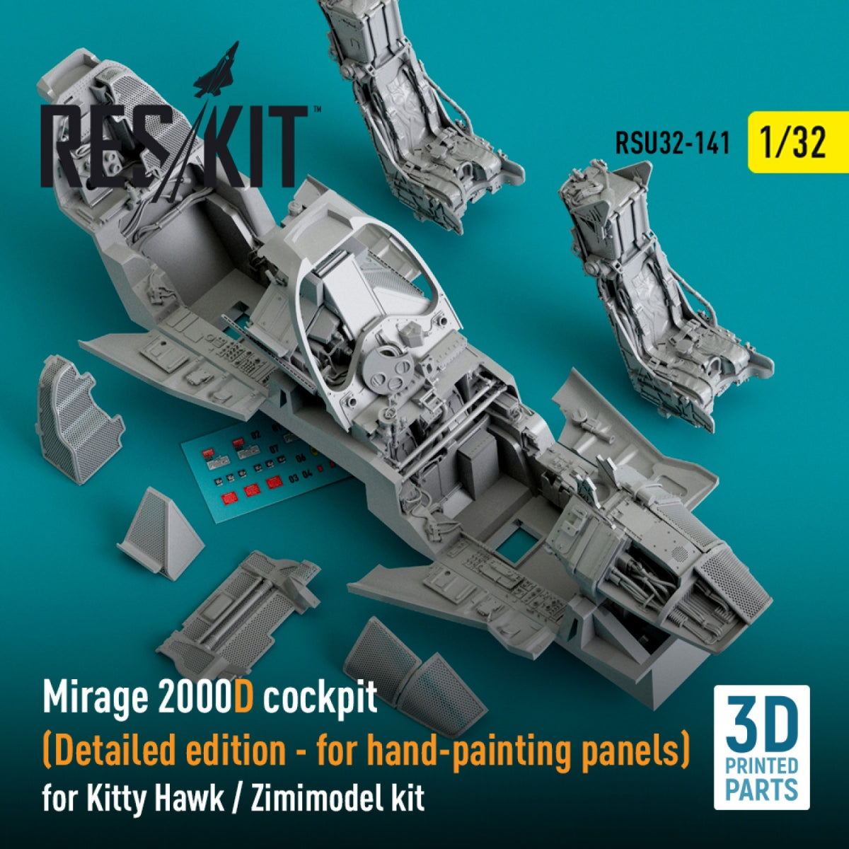 RESKIT RSU32-0141 Mirage 2000D cockpit (Detailed edition) for Kitty Hawk / Zimimodel kit (3D Printed) 1/32 – imagen 2
