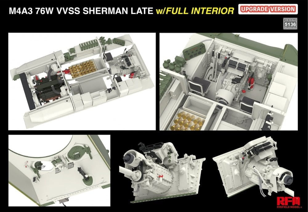Rye Field Model 5136 M4A3 76W VVSS Sherman Late Upgrade Version Full Interior 1/35 – imagen 6