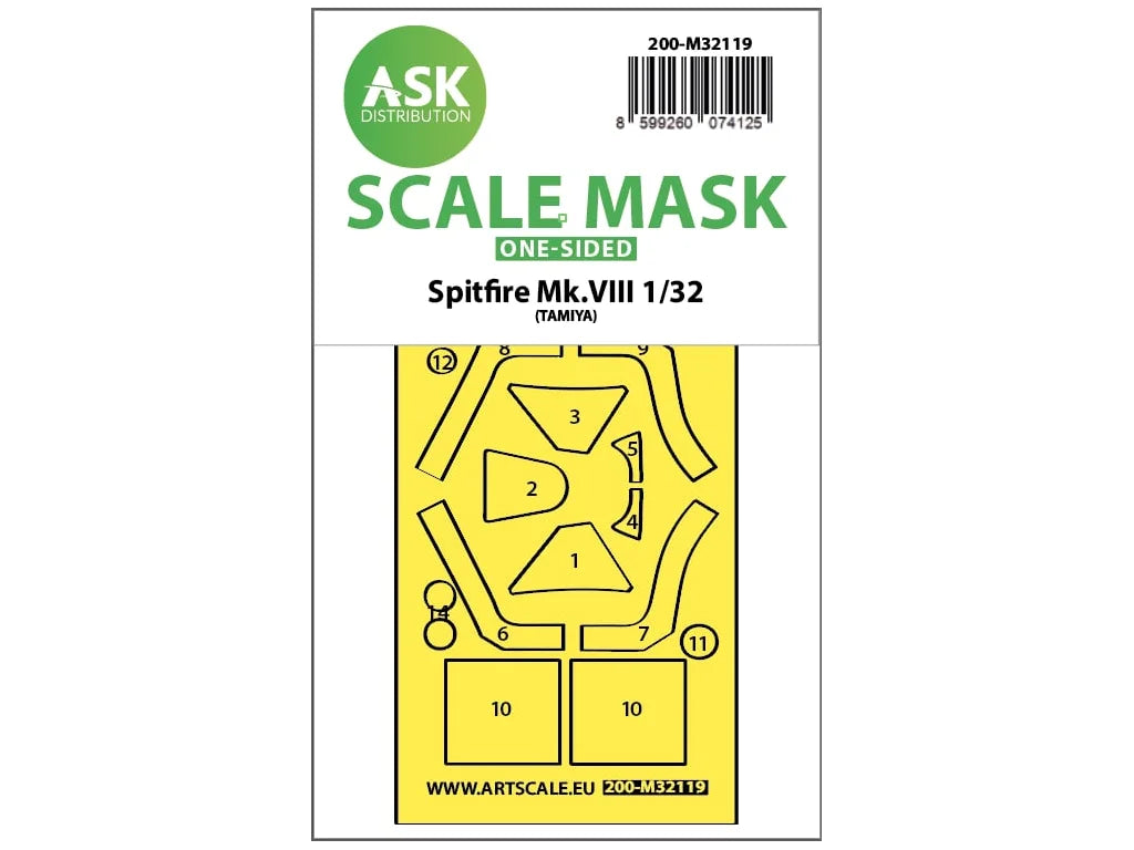 Art Scale Kit M32119 Spitfire Mk.VIII One-Sided Express Fit Mask for Tamiya 1/32