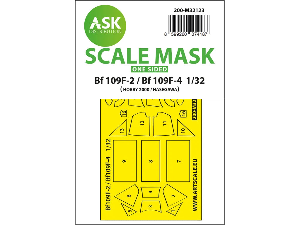 Art Scale Kit M32123 Bf 109F-2 / Bf 109F-4 One-Sided Express Fit Mask for Hasegawa / Hobby 2000 1/32