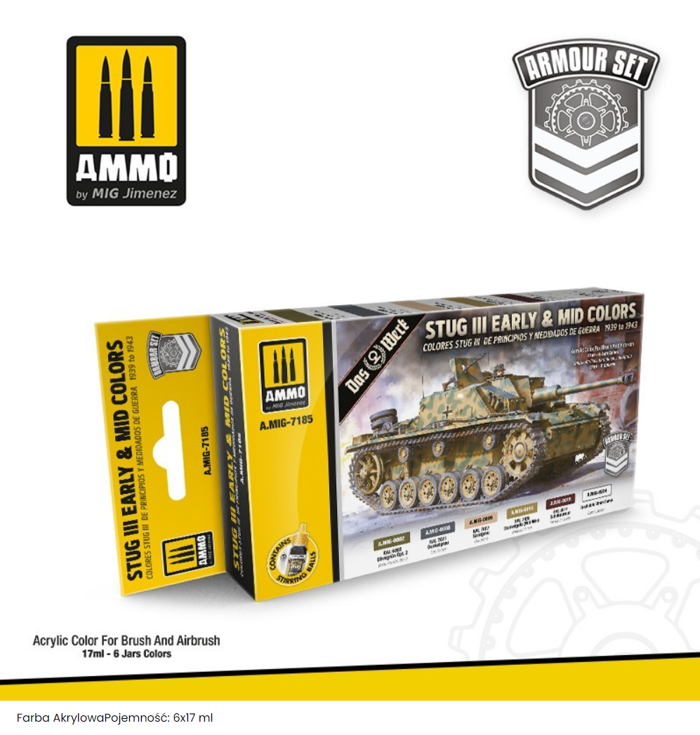 AMMO of Mig Jimenez 7185 SET: STUG III EARLY &amp; MID COLORS 39-43 6x17ml