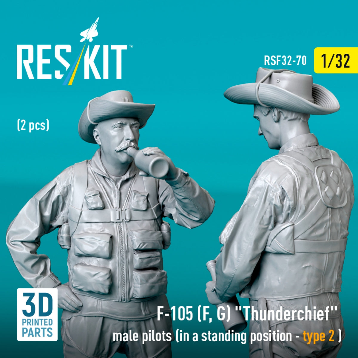 RESKIT RSF32-0069 F-105 (F, G) &amp;quot;Thunderchief&amp;quot; male pilots (in a standing position - type 1) (2 pcs) (3D Printed) 1/32 – imagen 2