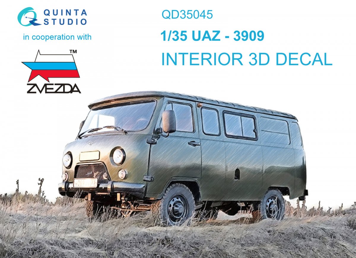 Quinta Studio QD35045 UAZ-3909 Intérieur imprimé en 3D et coloré sur papier décalque (Zvezda) 1/35