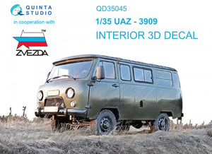 Quinta Studio QD35045 UAZ-3909 Intérieur imprimé en 3D et coloré sur papier décalque (Zvezda) 1/35