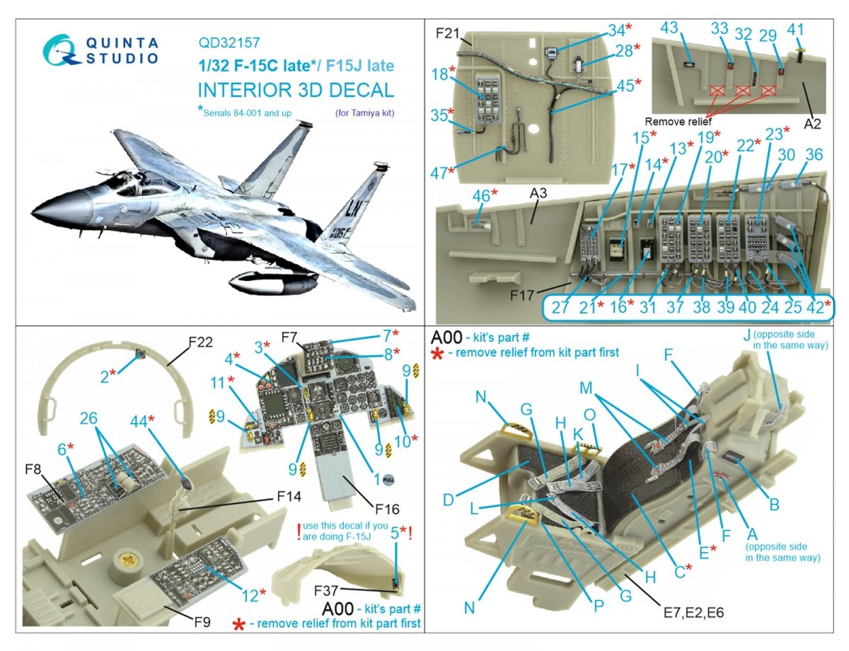 Quinta Studio QD32157 F-15C Late/F-15J late 3D-Printed &amp;amp; coloured Interior on decal paper (Tamiya) 1/32 – Bild 7