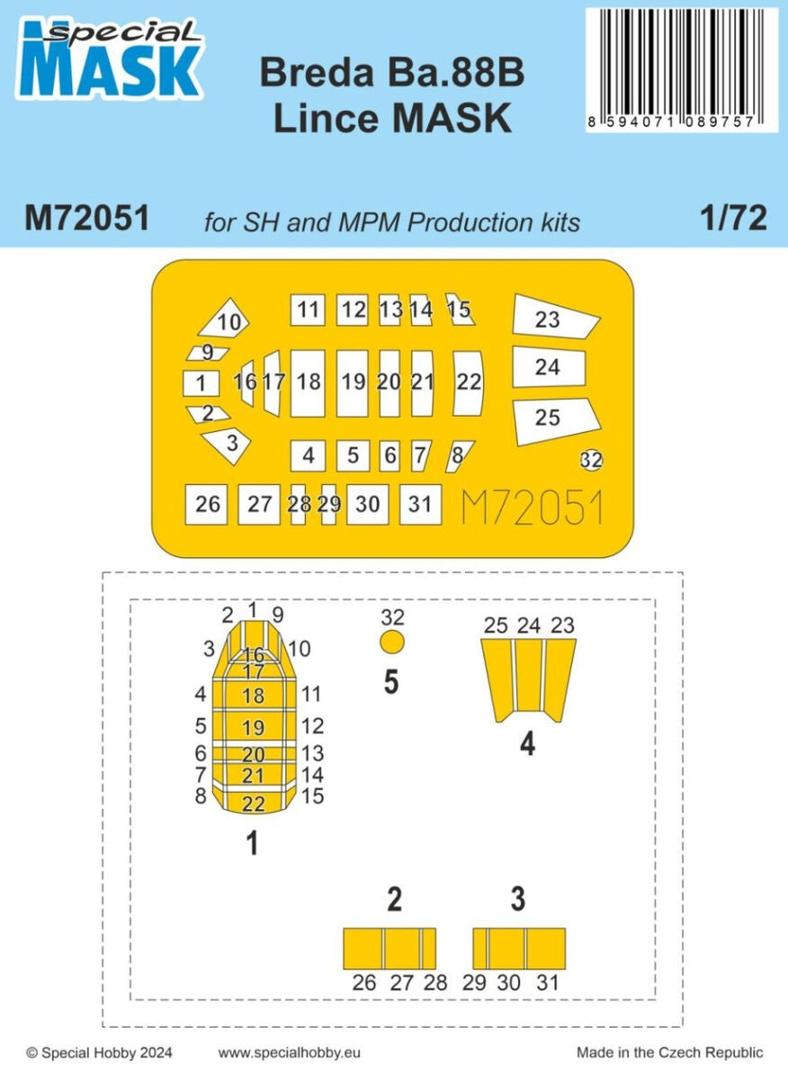 Masque Breda Ba.88B Lince M72051 Special Hobby (pour les kits de production Special Hobby et MPM) 1/72