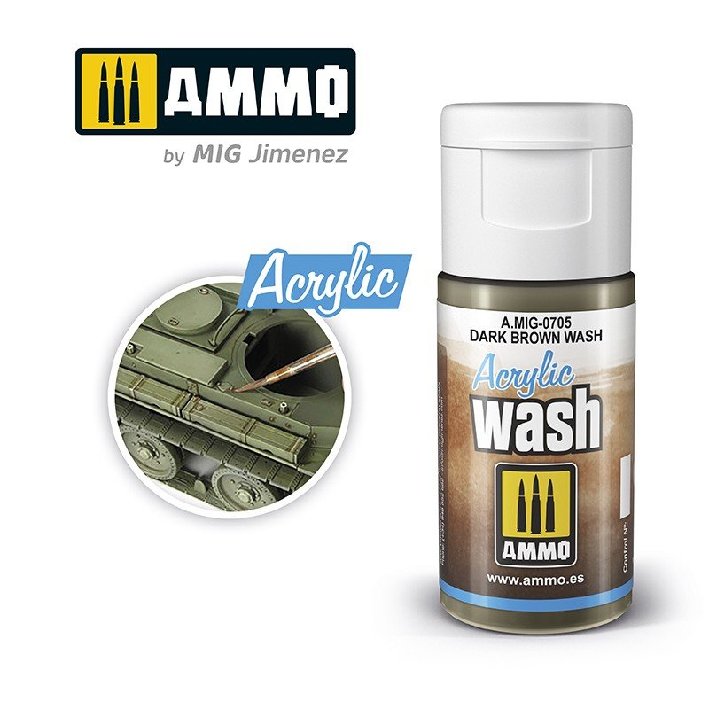 AMMO de Mig Jimenez 0705 LAVAGE ACRYLIQUE Brun foncé 15 ml