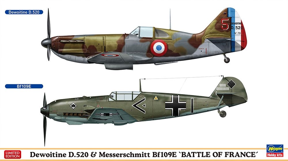 Hasegawa 02332 Dewoitine D.520 & Messerschmitt Bf109E “BATTLE OF FRANCE” (2 kits in the box) 1/72