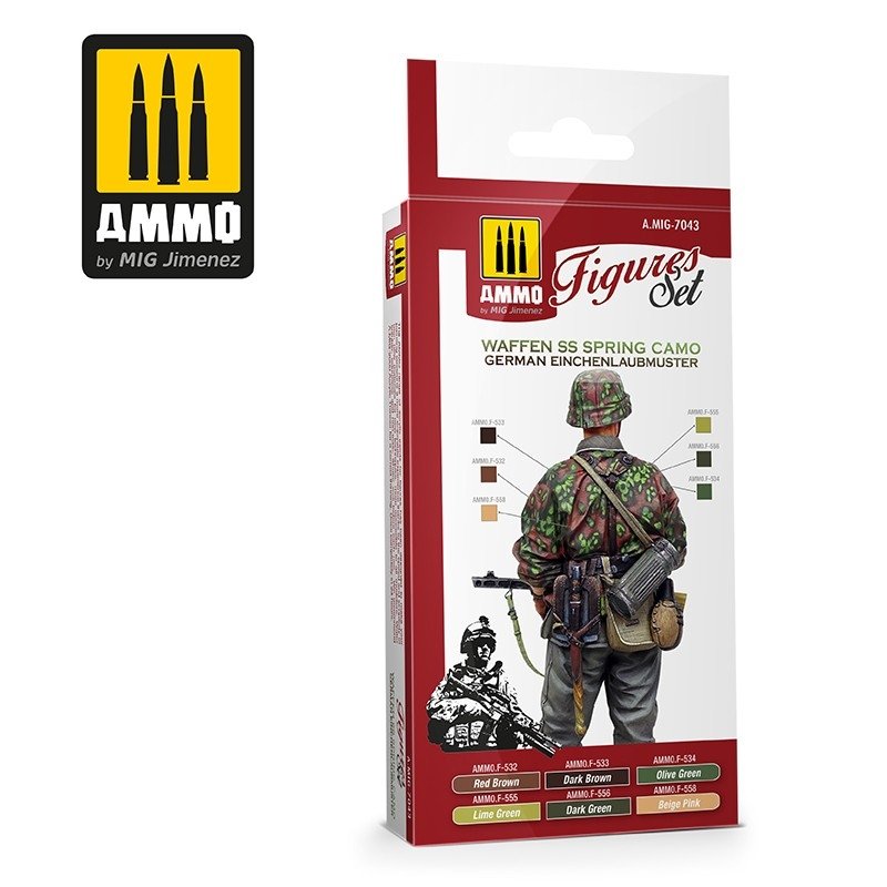 AMMO of Mig Jimenez 7043 Waffen SS Spring Camo. German Einchenlaubmuster Figures Set 6x17ml – zdjęcie 2