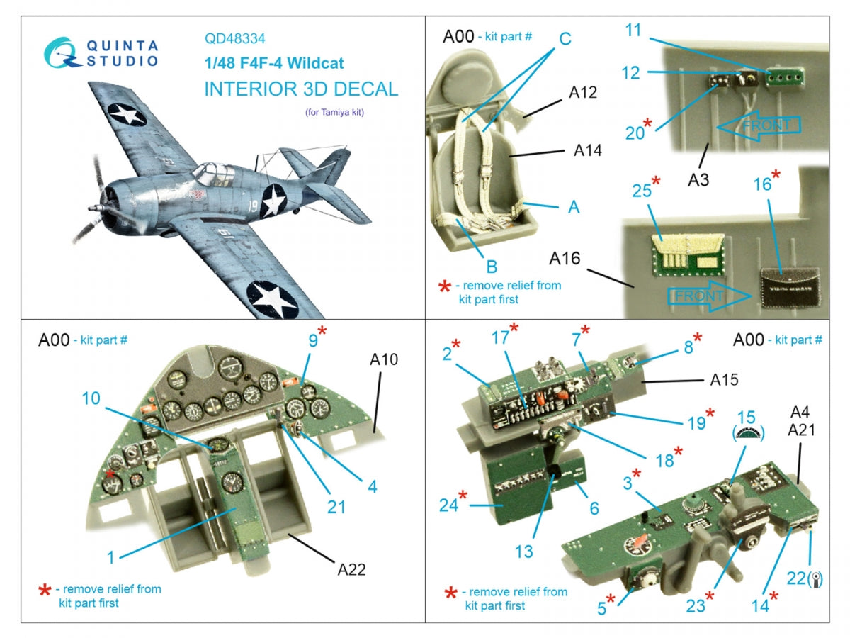 Quinta Studio QD48334 F4F-4 Wildcat 3D-Printed &amp;amp; coloured Interior on decal paper (Tamiya) 1/48 – imagen 2