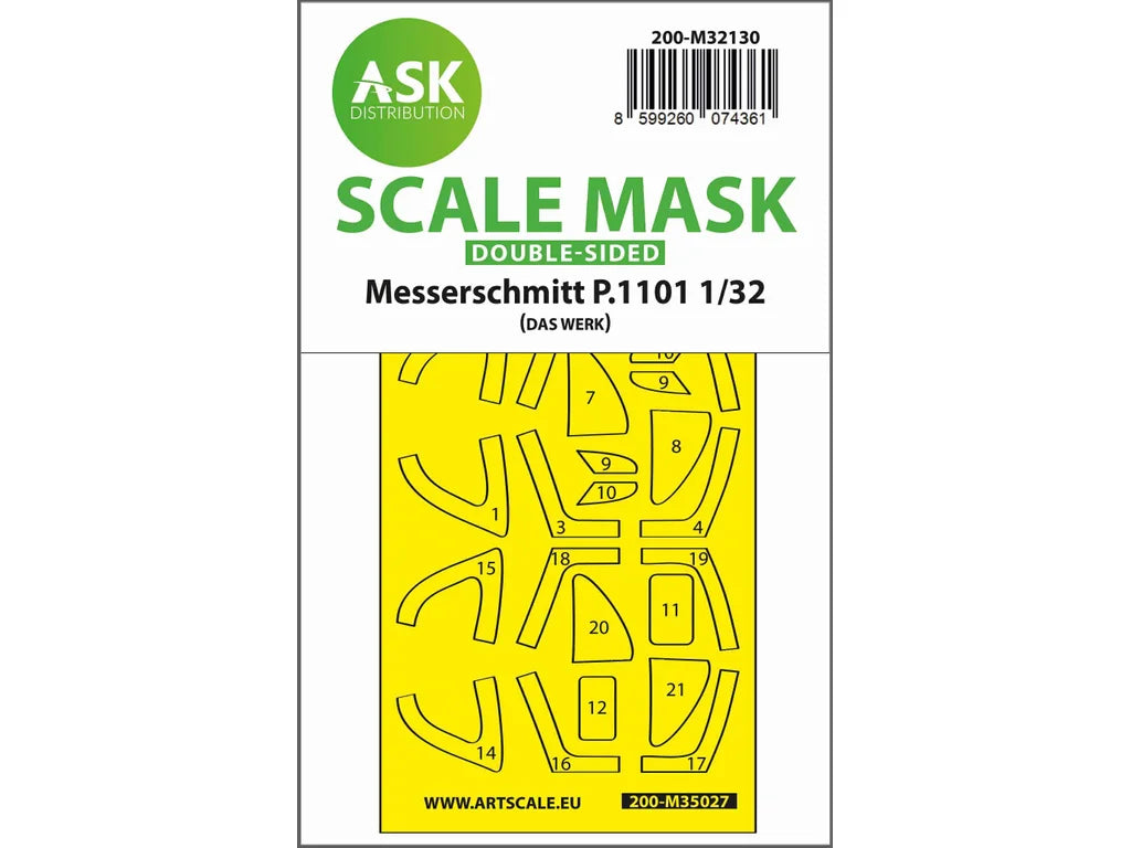 Art Scale Kit M32130 Messerschmitt P.1101 Double-Sided Express Fit Mask for Das Werk Kit 1/32