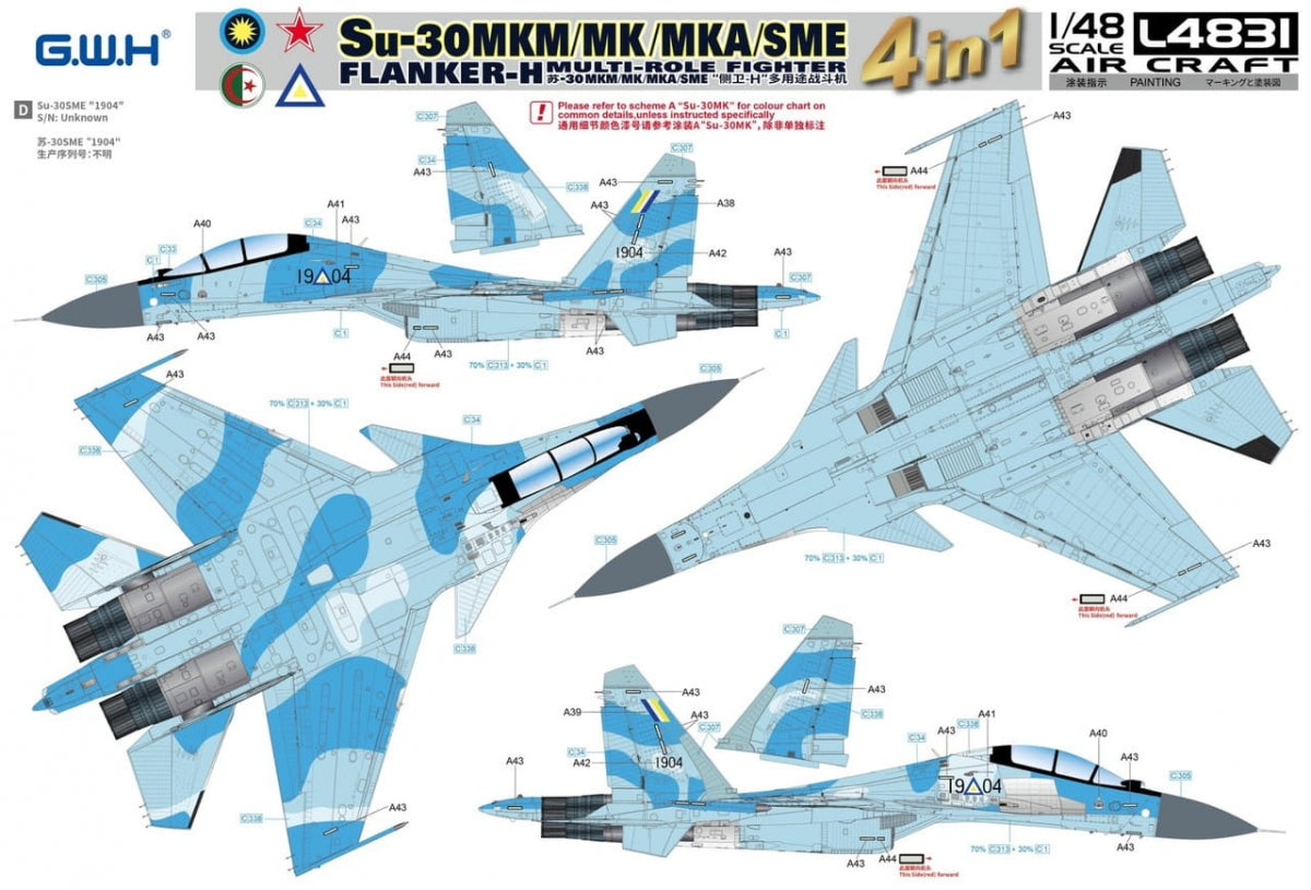 Great Wall Hobby L4831 Su-30 MKM / MK / MKA / SME &amp;#39;Flanker H&amp;#39; Multirole Fighter 4 In 1 1/48 – imagen 7