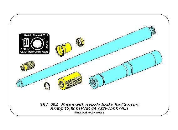 Aber 35L-264 Lufa z hamulcem wylotowym do niemieckiej armaty p/panc. Krupp 12,8cm PAK 44 (Great Wall) 1/35 – zdjęcie 3