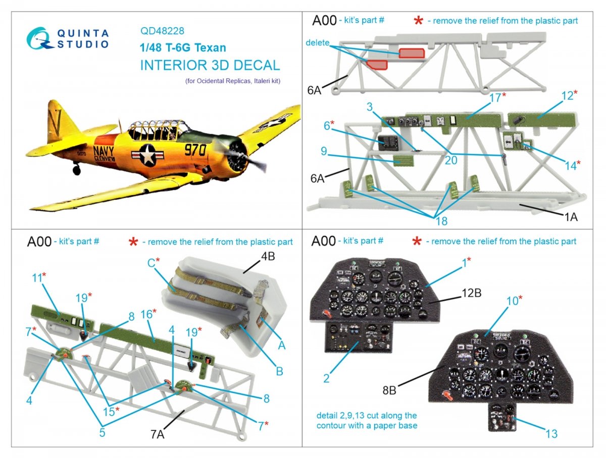 Quinta Studio QD48228 T-6G 3D-Printed &amp;amp; coloured Interior on decal paper (Italeri) 1/48 – immagine 2