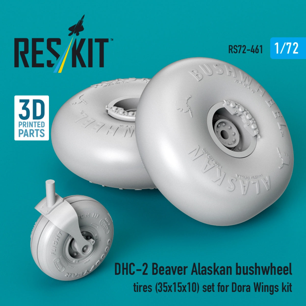 RESKIT RS72-0461 DHC-2 Beaver Alaskan bushwheel tires (35x15x10) set for Dora Wings kit (3D Printed) 1/72