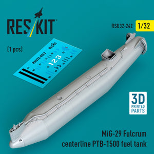 RESKIT RSU32-0242 MiG-29 Fulcrum centerline PTB-1500 fuel tank (1 pcs) (3D Printed) 1/32