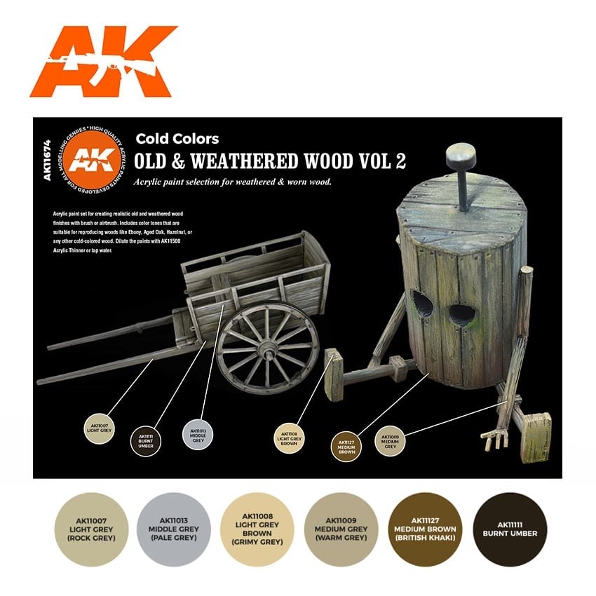 AK Interactive AK11674 3G OLD &amp;amp; WEATHERED WOOD VOL 2 6x17 ml – zdjęcie 2