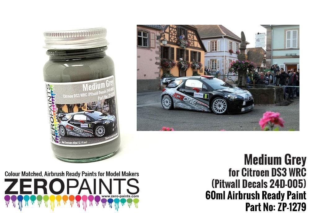 Peinture gris moyen Zero Paints ZP-1279 pour Citroën DS3 WRC (autocollants pour murs de stands 24D-005) 60 ml
