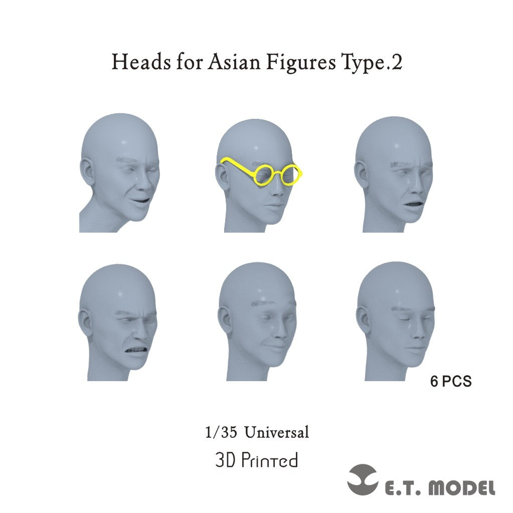 E.T. Model P35-340 Heads for Asian Figures Type.2 (Universal) 1/35