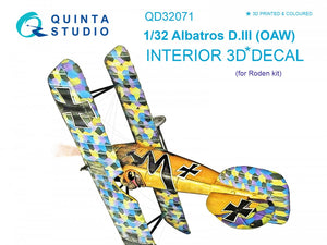 Quinta Studio QD32071 Albatros D.III OAW 3D-Printed &amp;amp; coloured Interior on decal paper (for Roden kit) 1/32