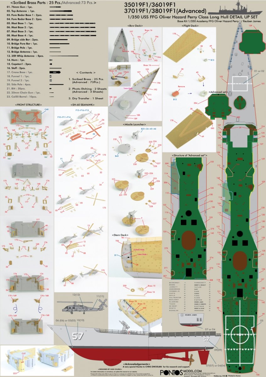 Pontos 35019F1 USS FFG Oliver Hazard Perry Class Long Hull Detail Up Set 1/350 – imagen 5