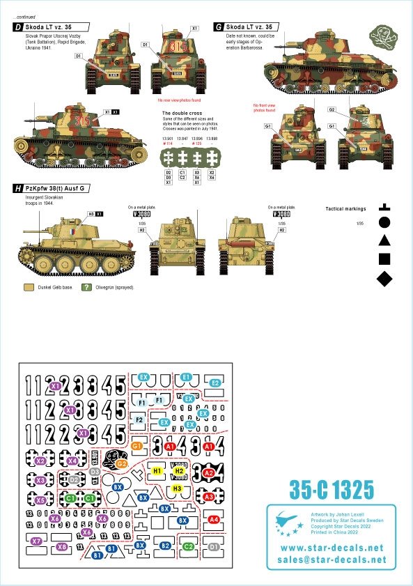 Star Decals 35-C1325 Axis Tank Mix # 7. Czechoslovak and Slovak tanks in WW2. Skoda LT vz. 35, Praga LT 38, PzKpfw 38(t), PzKpfw II Ausf A-C, PzKpfw III Ausf N 1/35 – immagine 3