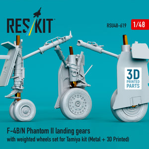 RESKIT RSU48-0619 F-4B/N Phantom II landing gears with weighted wheels set for Tamiya kit (Metal + 3D Printed) 1/48