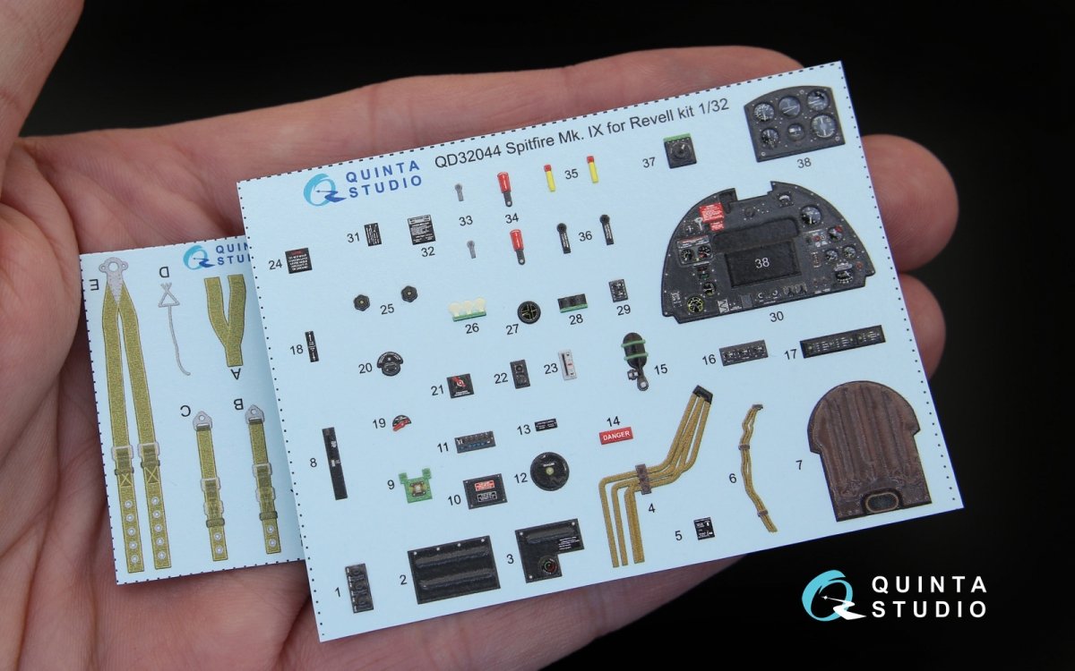 Quinta Studio QD32044 Spitfire Mk. IX 3D-Printed &amp;amp; coloured Interior on decal paper (for Revell kit) 1/32 – immagine 2