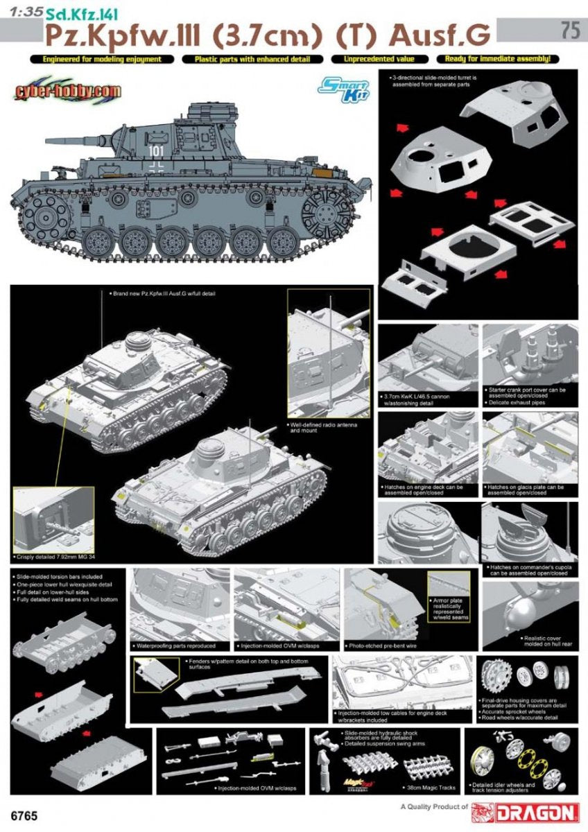 Cyber Hobby 6765 Sd.Kfz.141 Pz.Kpfw.III (3.7cm) (T) Ausf.G 1/35 – Bild 2
