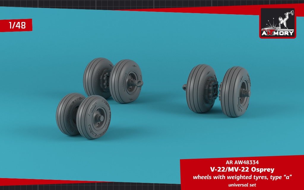 Armory Models AW48334 V-22/MV-22 Osprey wheels w/ weighted tires type “a” 1/48 – immagine 4