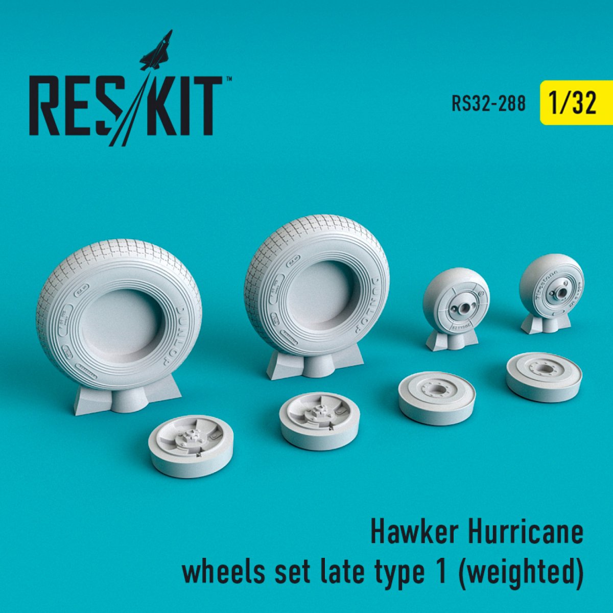 RESKIT RS32-0288 HAWKER HURRICANE WHEELS SET (LATE TYPE 1) (WEIGHTED) 1/32