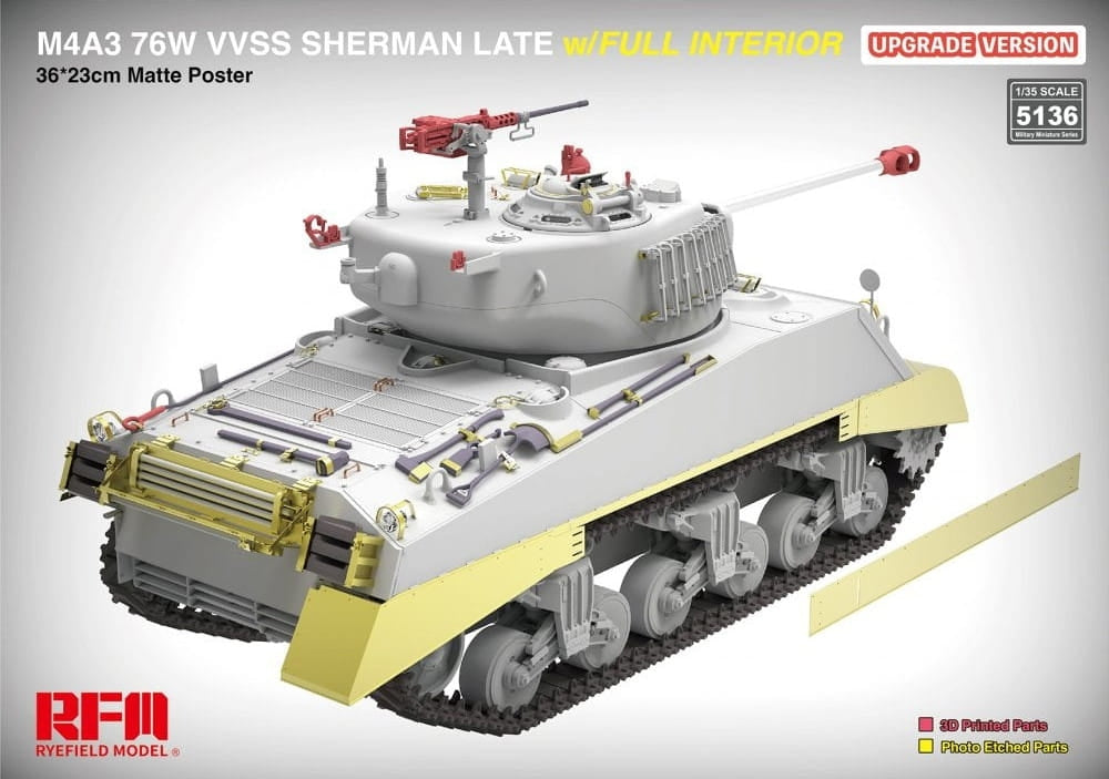 Rye Field Model 5136 M4A3 76W VVSS Sherman Late Upgrade Version Full Interior 1/35 – imagen 5