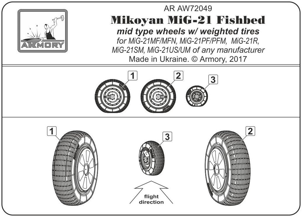 Armory Models AW72049 Mikoyan MiG-21 Fishbed wheels w/ weighted tires, mid 1/72 – Bild 6