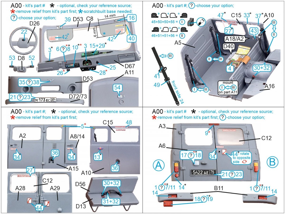 Quinta Studio QD35045 UAZ-3909 Intérieur imprimé en 3D et coloré sur papier décalque (Zvezda) 1/35 – image 11