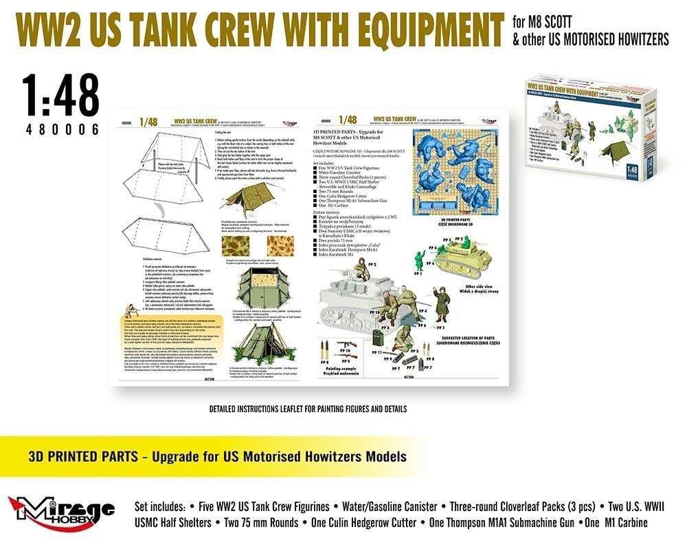 Mirage Hobby 480006 WW2 US Tank Crew With Equipment For M8 Scott And Other US Motorised Howitzers 1/48 – Bild 3