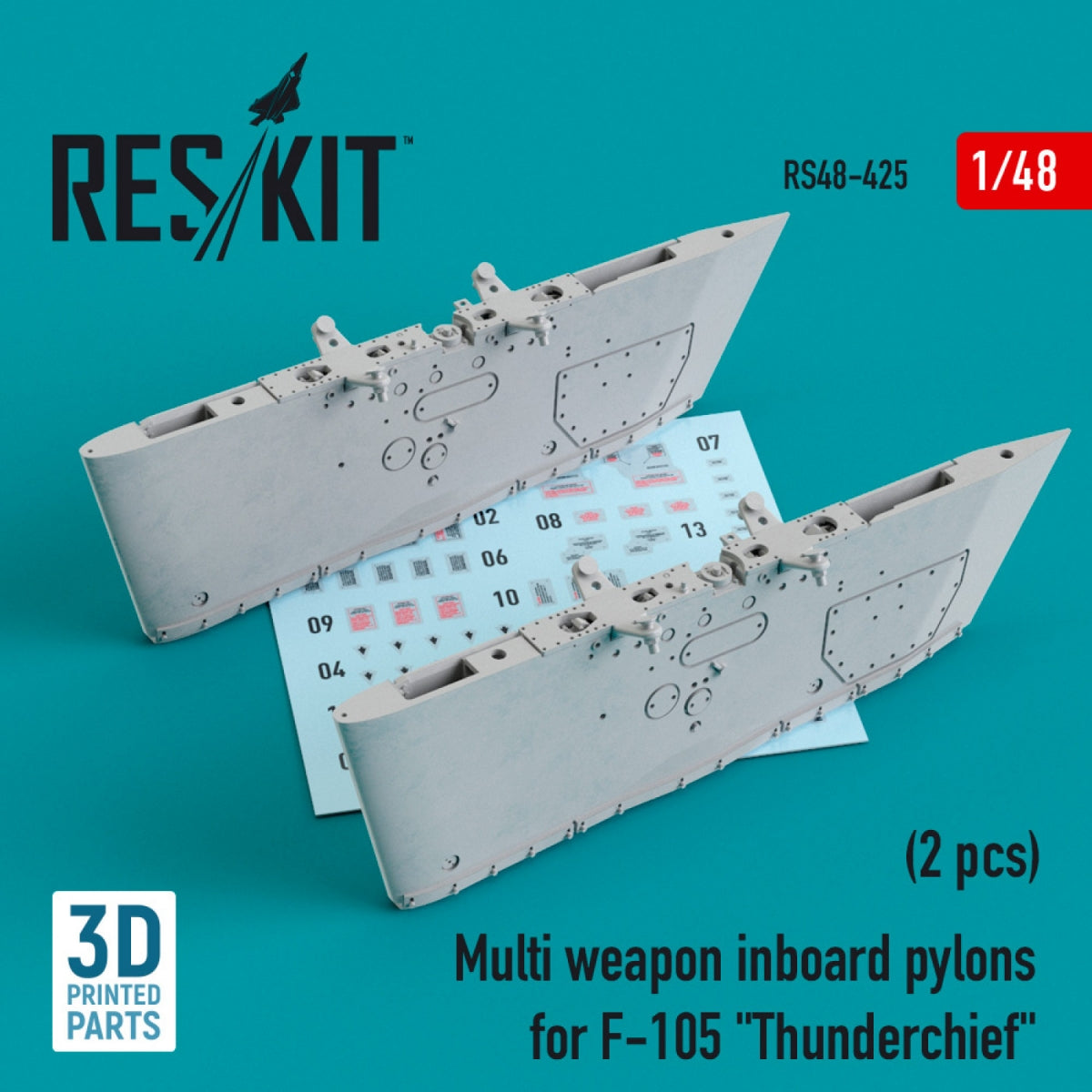 RESKIT RS48-0425 MULTI WEAPON INBOARD PYLONS FOR F-105 &amp;quot;THUNDERCHIEF&amp;quot; (2 PCS) (3D PRINTED) 1/48