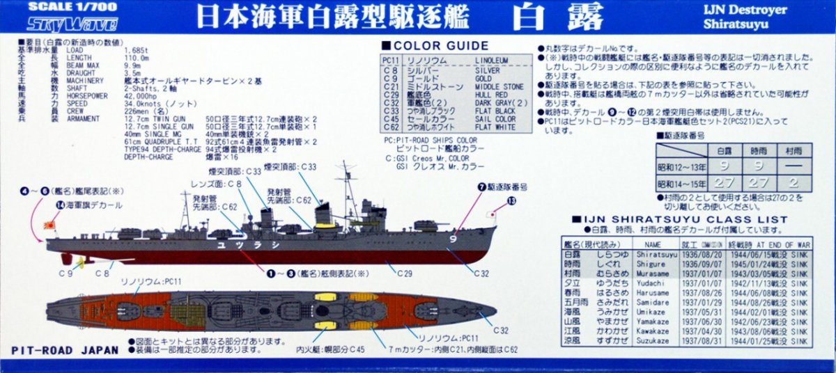 Pit-Road W135 IJN Destroyer Shiratsuyu with hull parts 1/700 – imagen 4