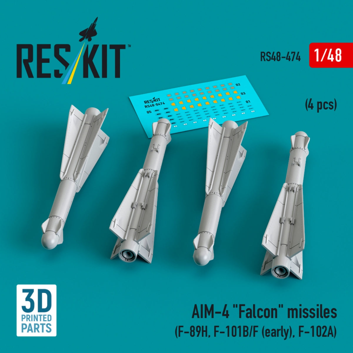 RESKIT RS48-0474 AIM-4 "Falcon" missiles (4 pcs) (3D Printed) 1/48