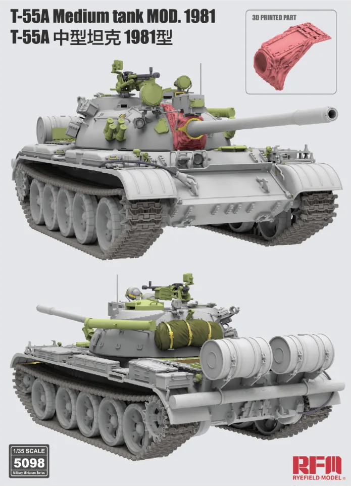 Rye Field Model 5098 T-55A Medium Tank Mod. 1981 with workable track links 1/35 – immagine 2