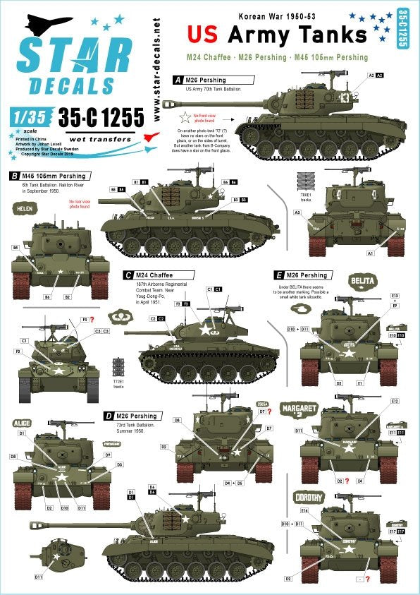 Star Decals 35-C1255 Chars de l'armée américaine en Corée 1/35