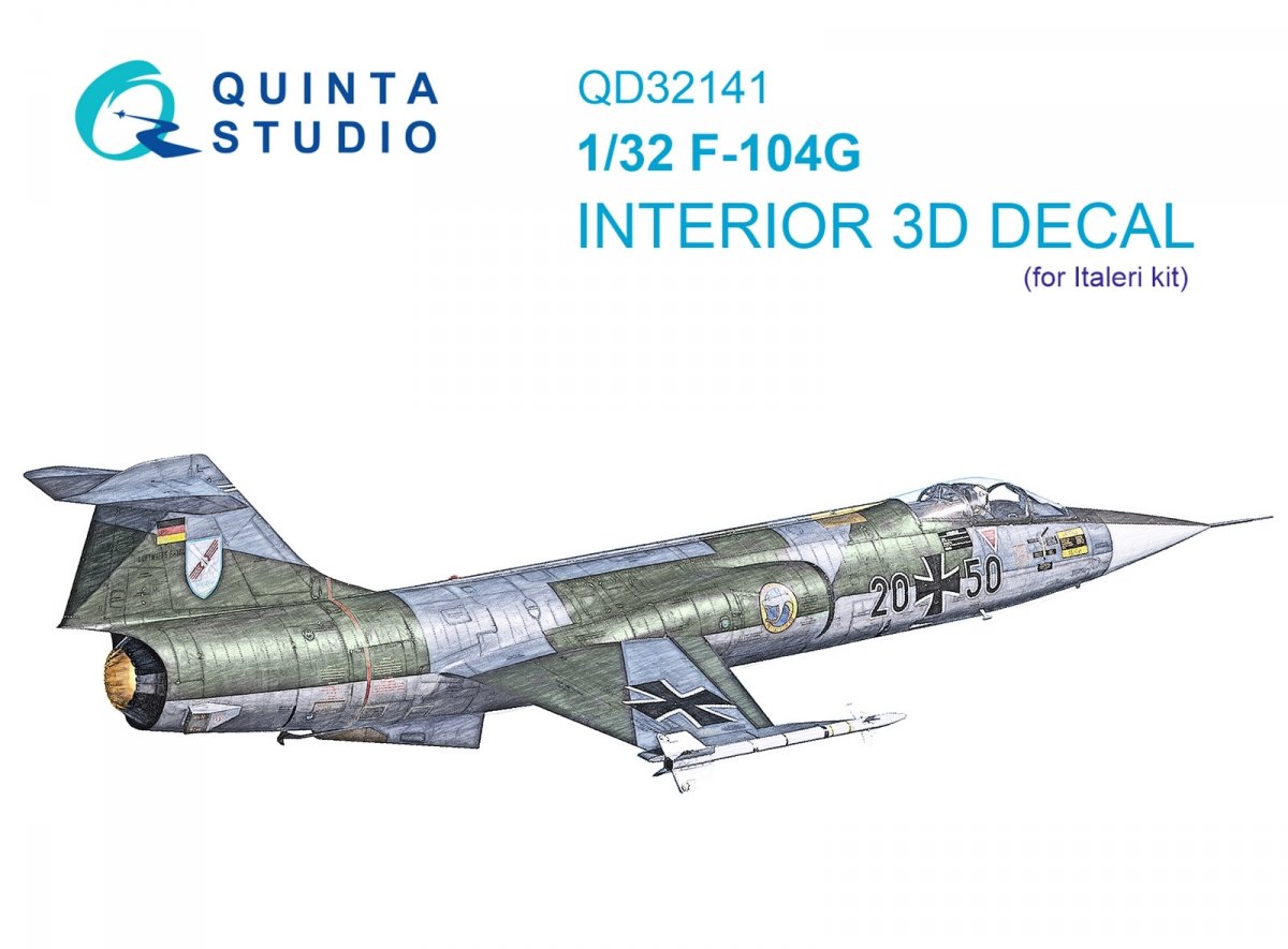 Intérieur imprimé en 3D et coloré sur papier décalcomanie Quinta Studio QD32141 F-104G (Italeri) 1/32