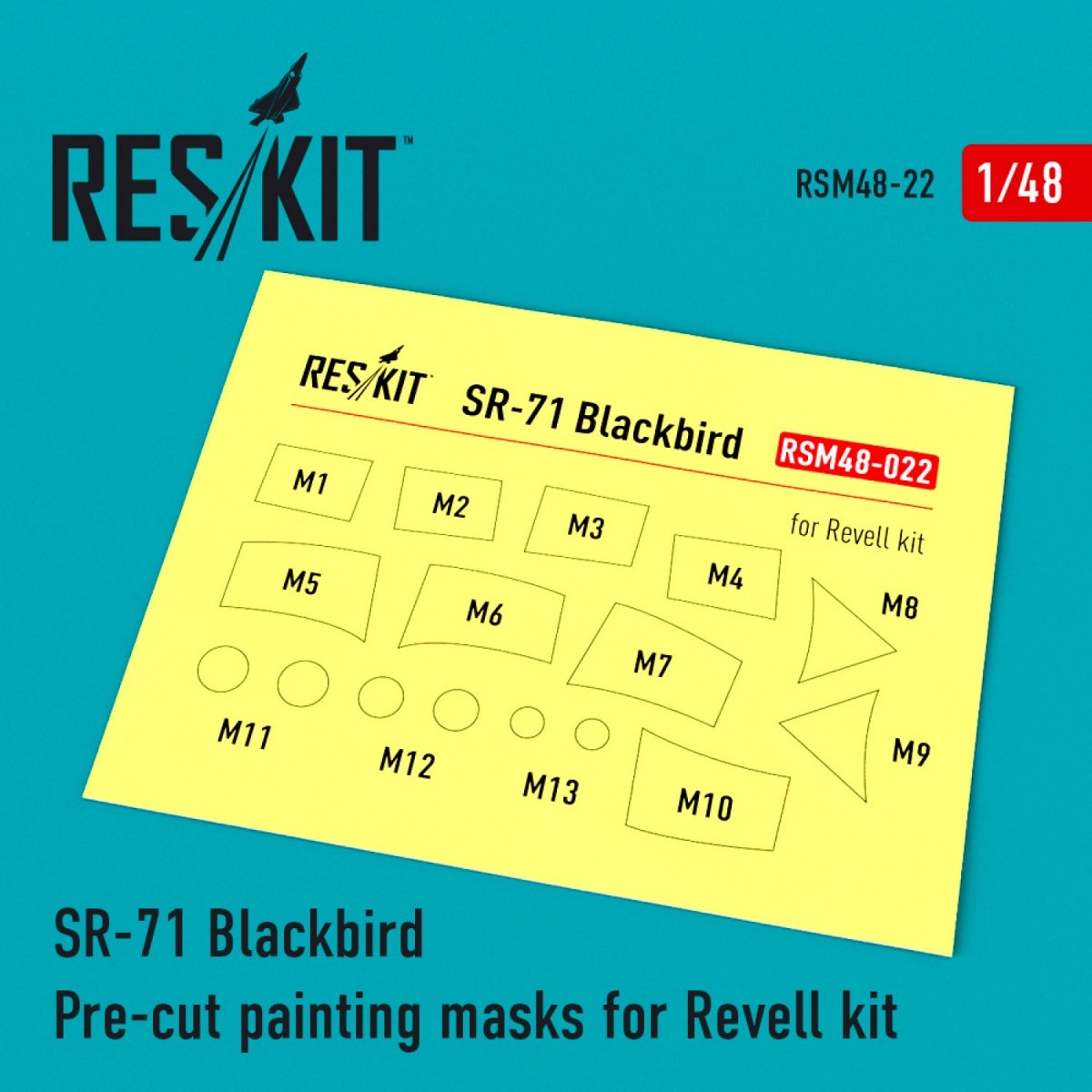 Masques de peinture prédécoupés RESKIT RSM48-0022 SR-71 « BLACKBIRD » pour maquette Revell 1/48