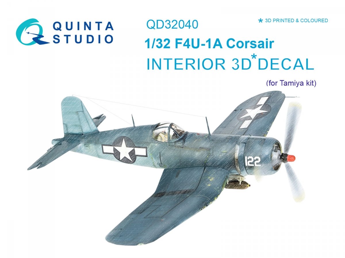 Intérieur imprimé en 3D et coloré sur papier décalcomanie Quinta Studio QD32040 F4U-1A Corsair (pour maquette Tamiya) 1/32