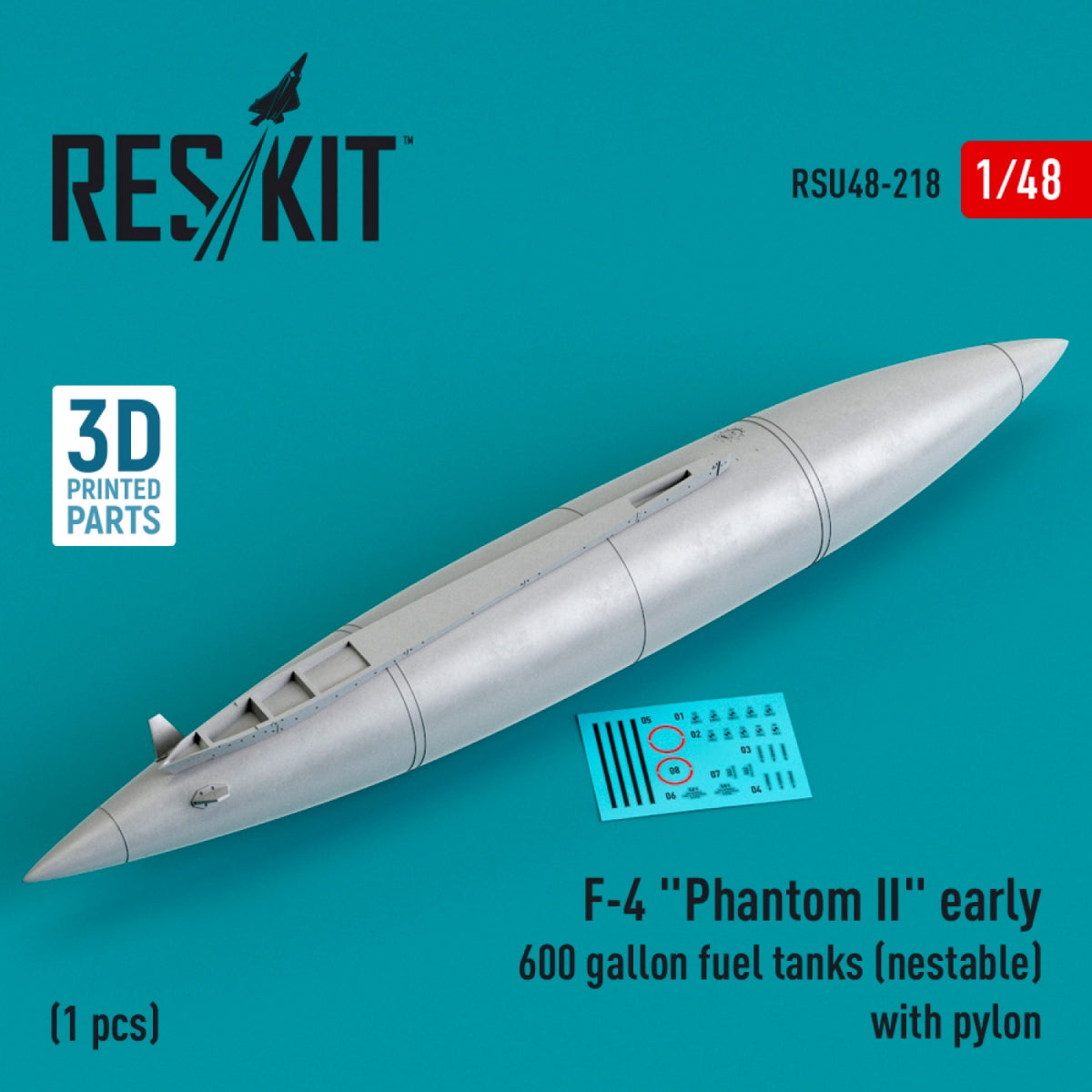 RESKIT RSU48-0218 F-4 "PHANTOM II" EARLY 600 GALLON FUEL TANK (NESTABLE) WITH PYLON (1 PCS) (3D PRINTED) 1/48