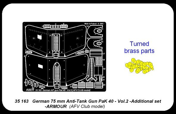 Aber 35163 Niemiecka armata przeciwpancerna Pak 40 cz 2 zest.dod. pancerz (AFV) 1/35