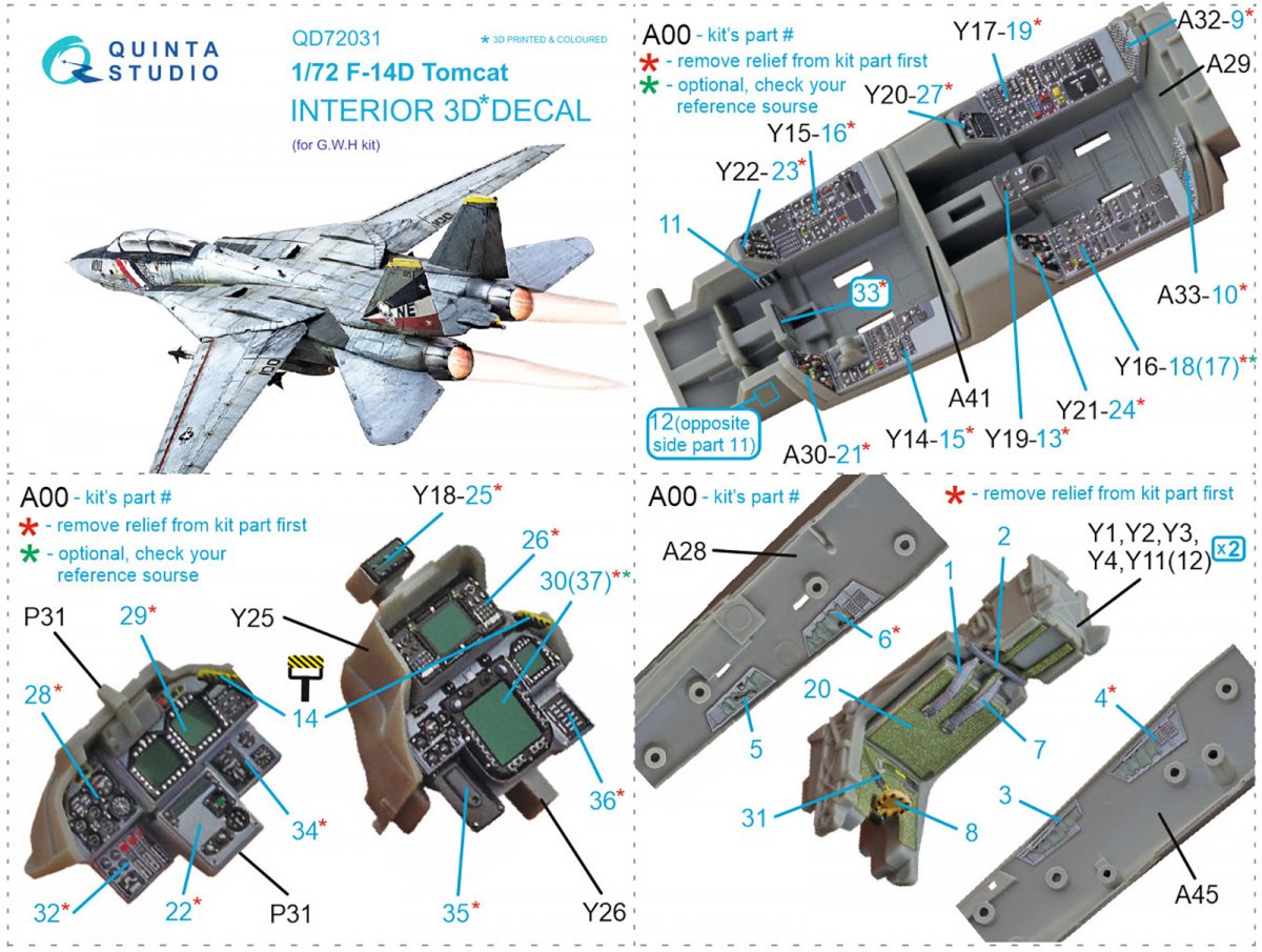 Quinta Studio QD72031 F-14D 3D-Printed &amp;amp; coloured Interior on decal paper (GWH) 1/72 – imagen 11