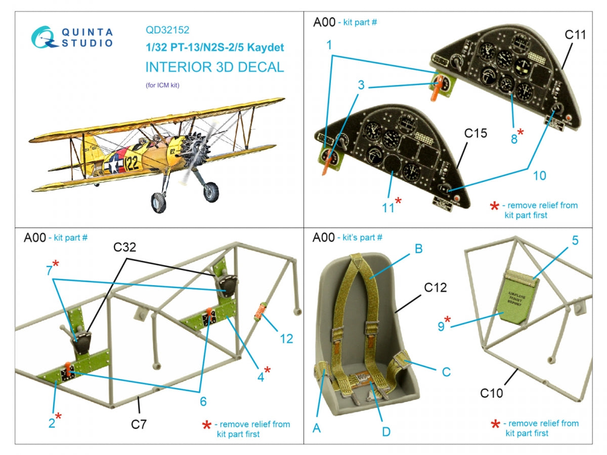 Quinta Studio QD32152 PT-13/N2S-2/5 Kaydet 3D-Printed &amp;amp; coloured Interior on decal paper (ICM) 1/32 – immagine 2