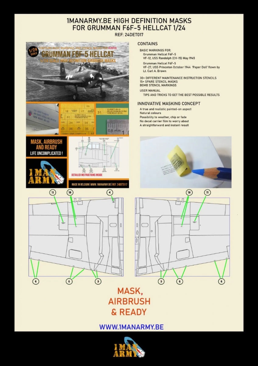 1 Man Army 24DET017 Grumman F6F-5 Hellcat Airfix 1/24 – imagen 2