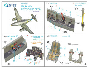 Quinta Studio QD48186 Me 262A 3D-Printed &amp;amp; coloured Interior on decal paper (for Dragon ) 1/48 – imagen 2