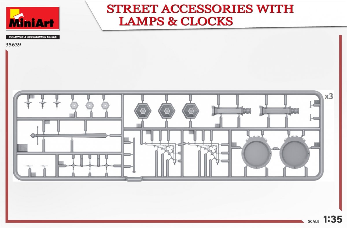 MiniArt 35639 STREET ACCESSORIES WITH LAMPS &amp;amp; CLOCKS 1/35 – imagen 3